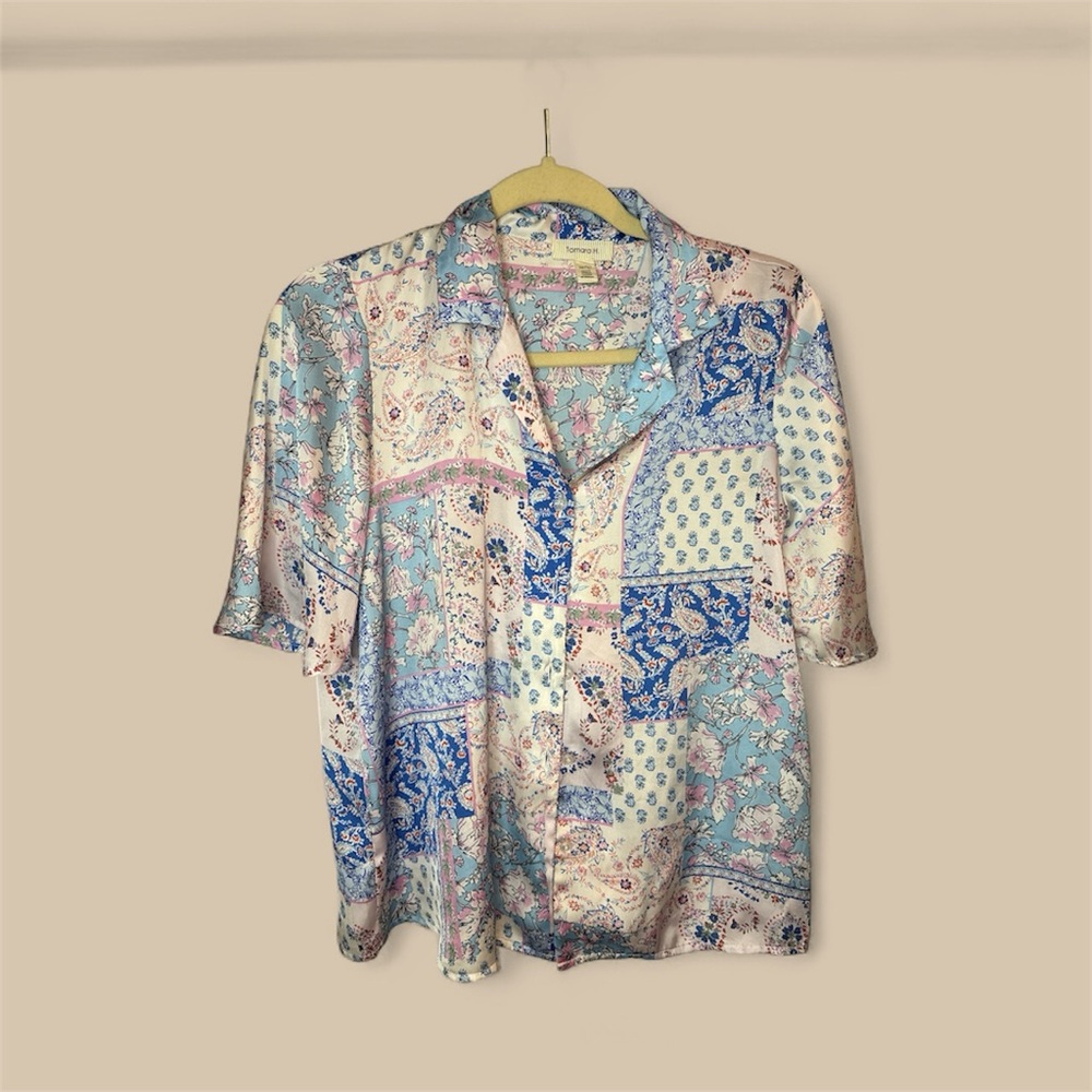 Women’s Patchwork Pattern Shirt - Blue and Cream